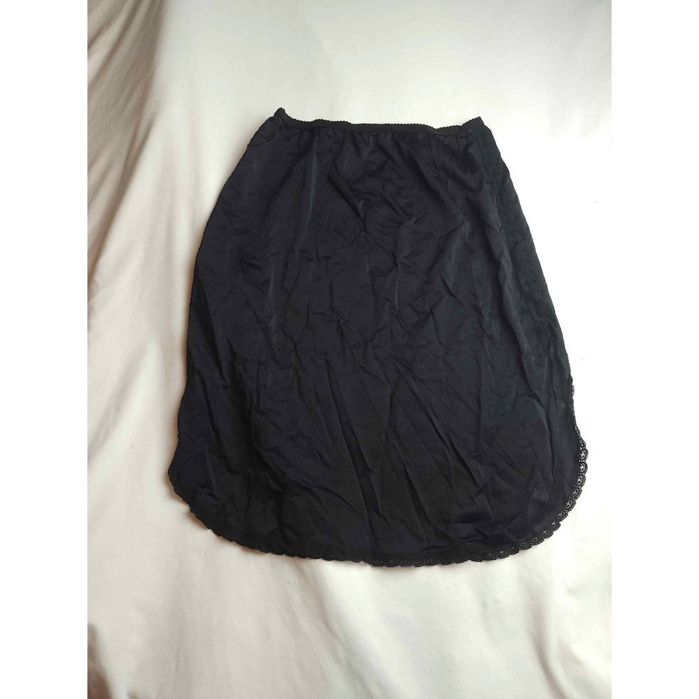 Vintage Shadowline Black Nylon Half Slip Lace Trim Made in USA Medium Womens